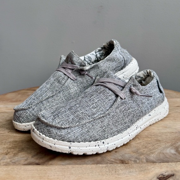 Hey Dude Shoes - Hey Dude Wendy Linen Iron Gray Slip On Loafers Womens Size 7 Walking